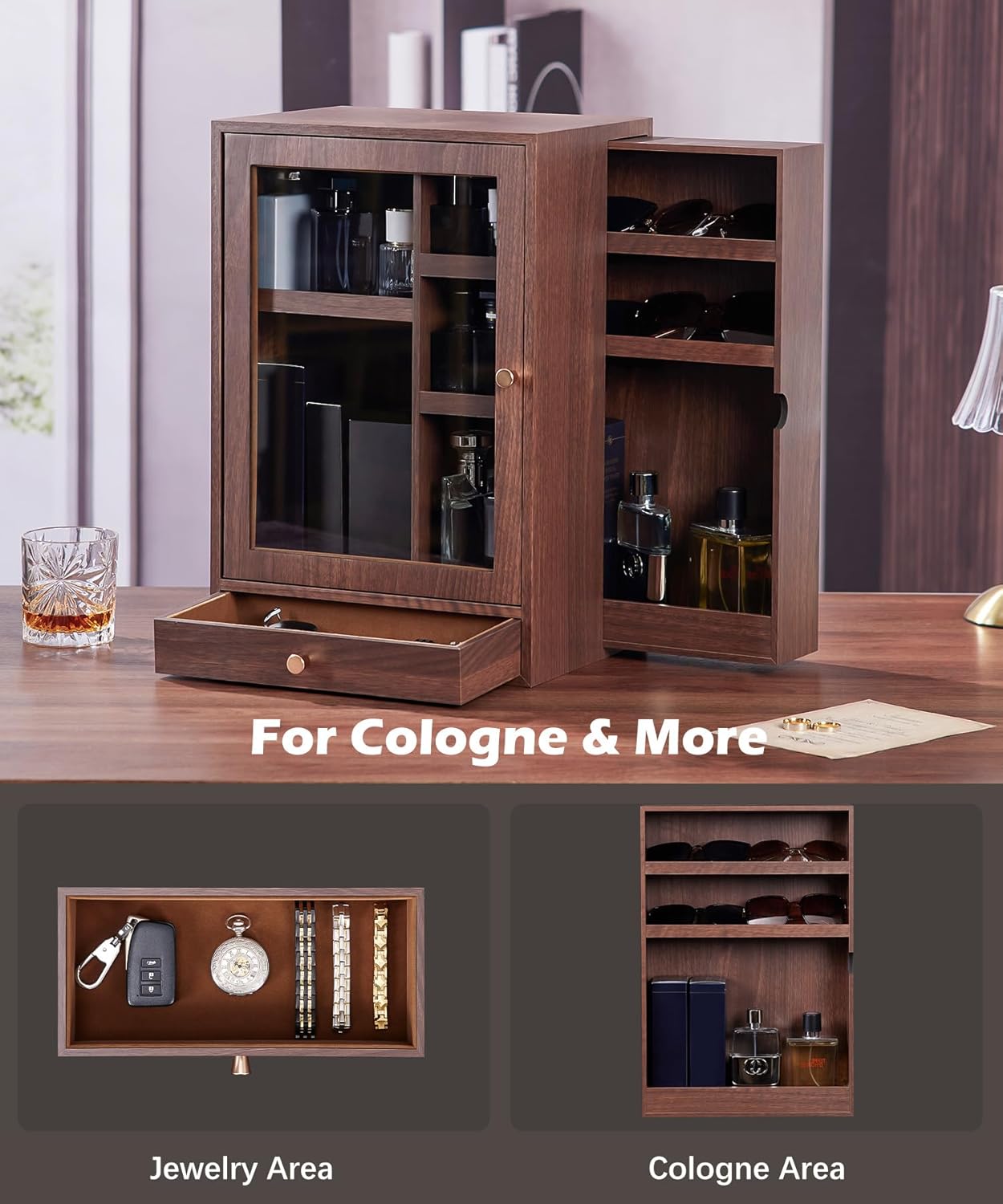 Homde Cologne Storage Organizer with Drawer - Men's Cologne Holder - Stylish Display Box for Home Bathroom