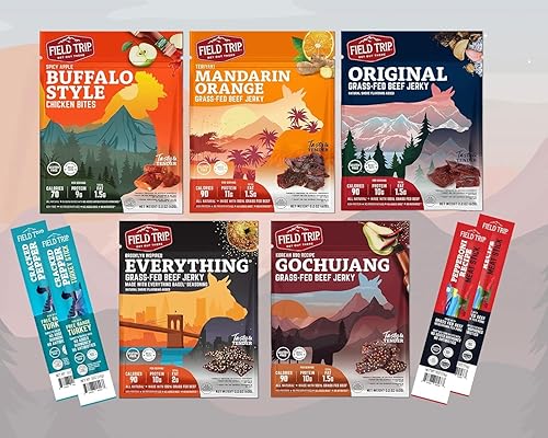 Vista 3 de Field Trip Cesta de regalo de comida seca de pollo y ternera, 5 paquetes variados de cecina, 1 corteza de cerdo, 2 palitos de pavo y 2 palitos