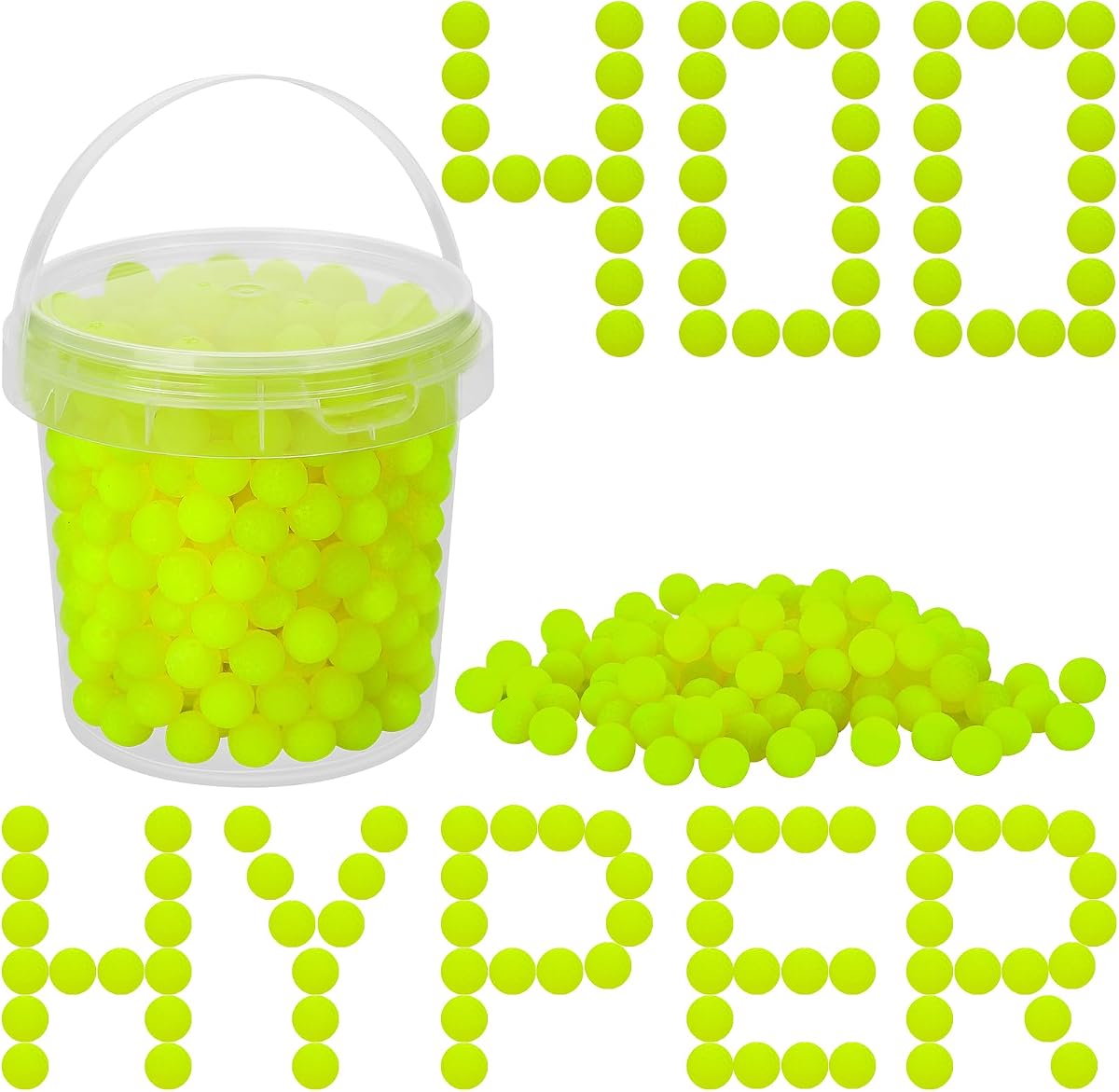 PokiiuLK 400 Refill Balls Ammo for Nerf Hyper Gun, 0.55 in Hyper Gun Balls with Portable Storage Bucket (Yellow), Hyper Rounds