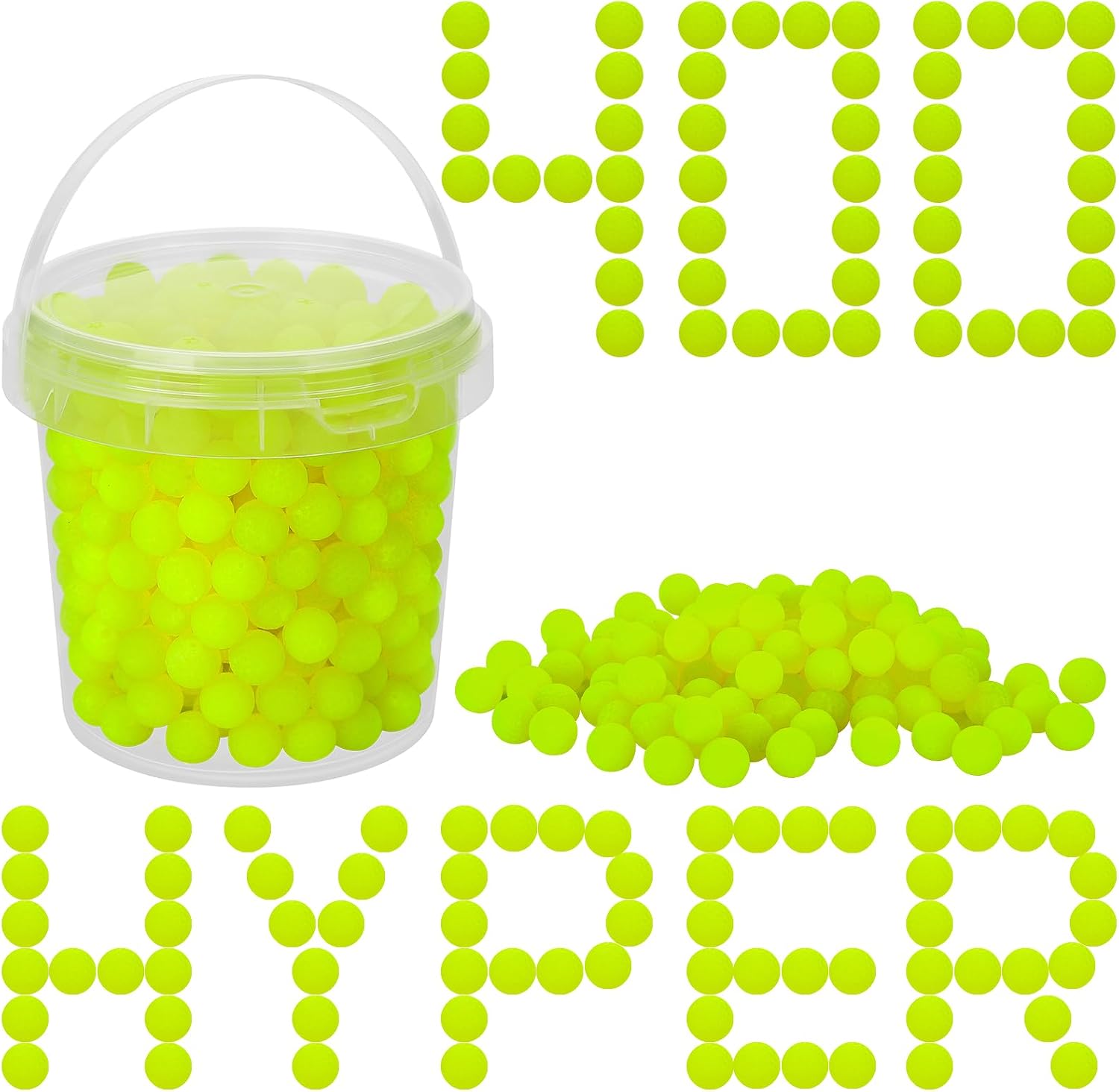 PokiiuLK 400 Refill Balls Ammo for Nerf Hyper Gun, 0.55 in Hyper Gun Balls with Portable Storage Bucket (Yellow), Hyper Rounds