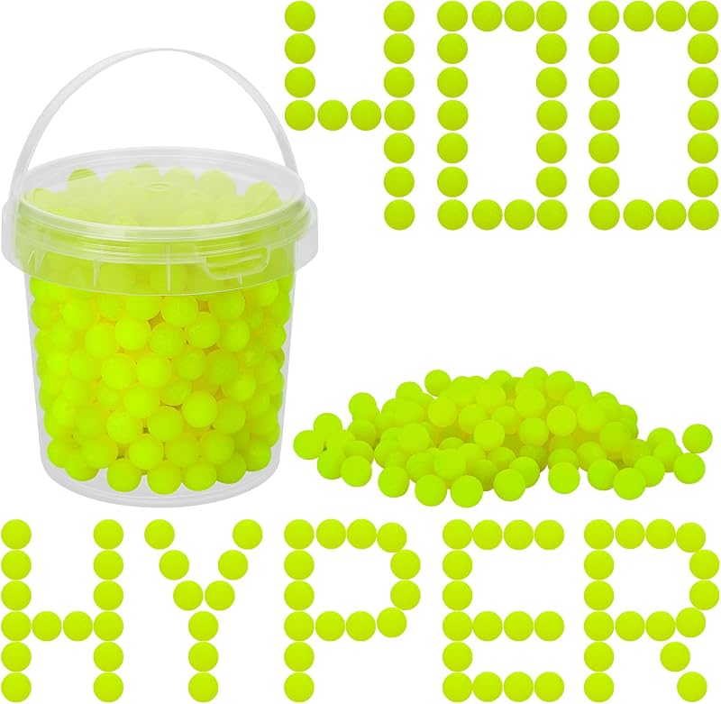 PokiiuLK 400 Refill Balls Ammo for Nerf Hyper Gun, 0.55 in Hyper Gun Balls with Portable Storage Bucket (Yellow), Hyper Rounds