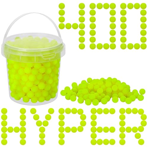 PokiiuLK 400 Refill Balls Ammo for Nerf Hyper Gun, 0.55 in Hyper Gun Balls with Portable Storage Bucket (Yellow), Hyper Rounds