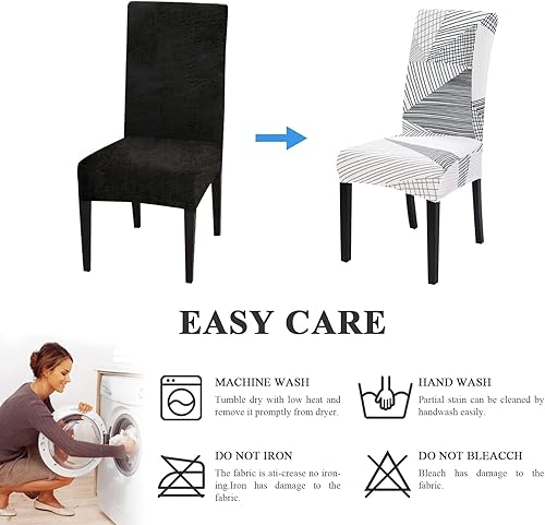 Miniatura 5 de Juego de 4 fundas elásticas para sillas de comedor, fundas protectoras para sillas de comedor, extraíbles y lavables, fundas para sillas de respaldo