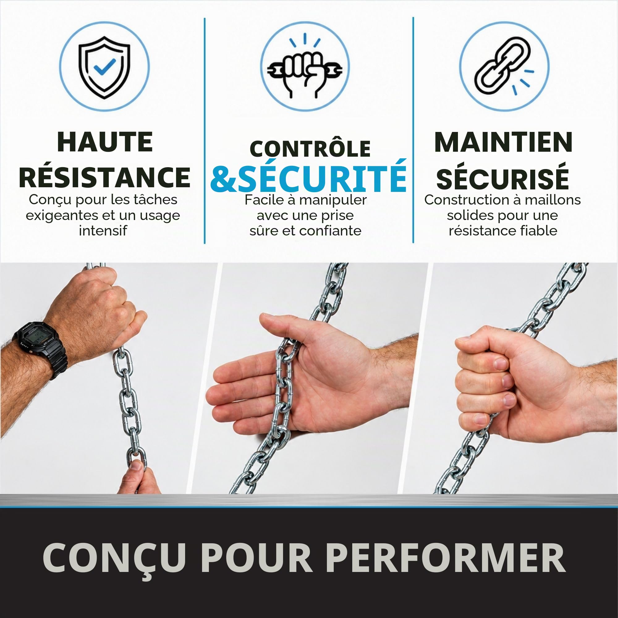 Tie Down Chaînes de sécurité pour remorque avec Crochets – Kit de sécurité pour Bateau – Chaîne de remorquage de 38,1 cm