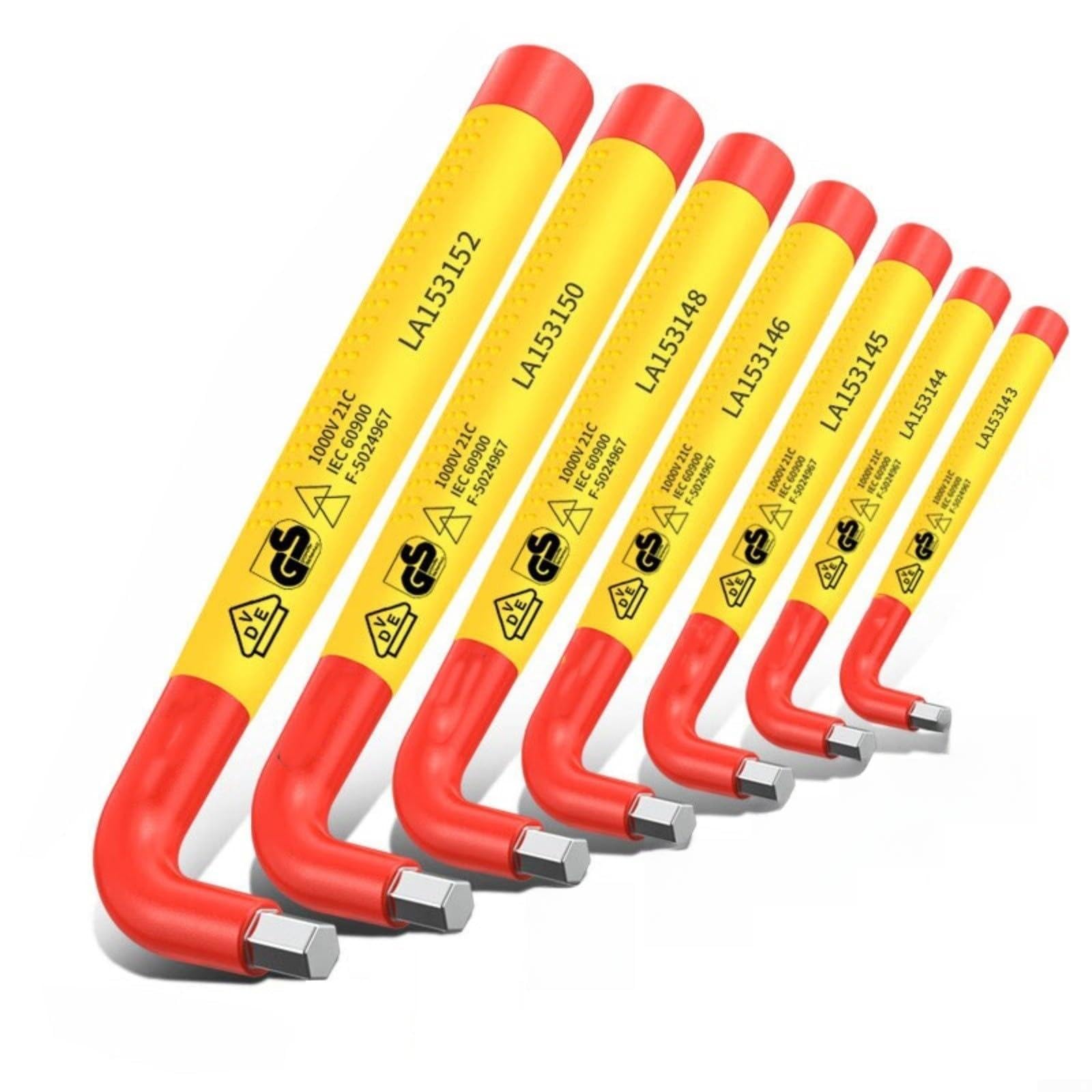 Juego de llaves hexagonales aisladas con certificación VDE, kit de destornilladores hexagonales de 3 a 12 mm para trabajos de alto voltaje (7 piezas tipo A)