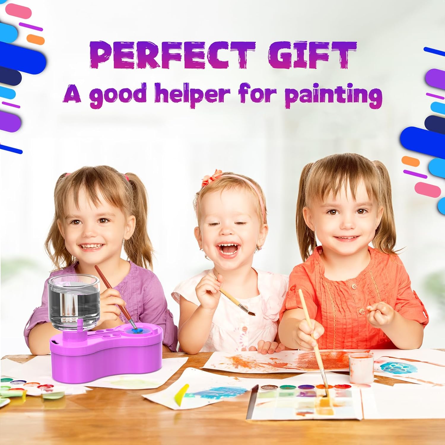 Goard Paint Brush Cleaner Watercolor Brush Rinser with Drain Cleaner Rinse Cup Paint Water Dispenser Oil Paint Brush Cleaner for Acrylic and Water Based Painting Craft Supplies Tools (Purple)