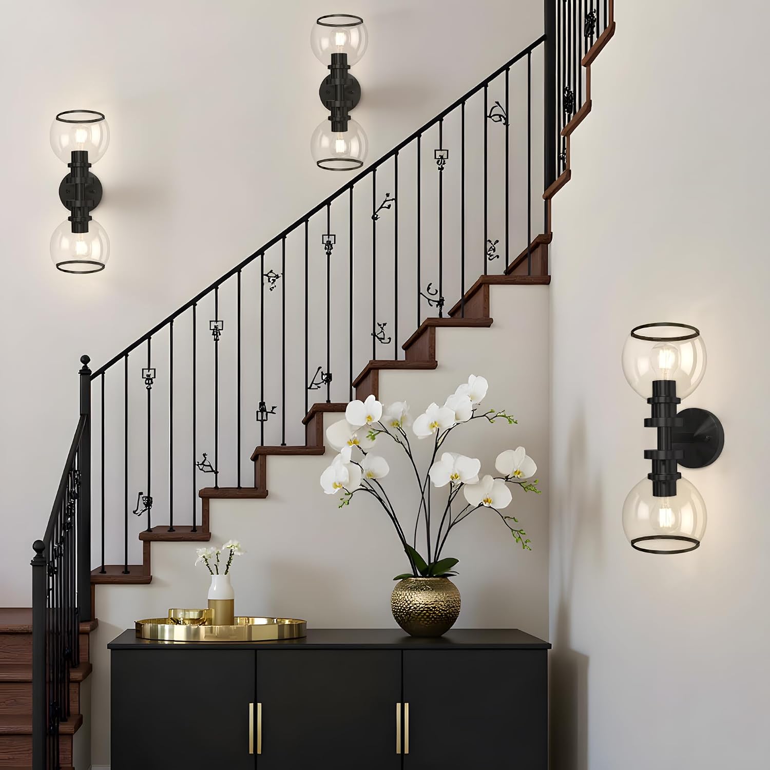 Wall Sconces Set of Two, Black Bathroom Sconces with Clear Glass, Hardwired Modern Wall Light Fixtures for Bathroom,TV Room,Mirror,Living Room,Hallway,Bedroom