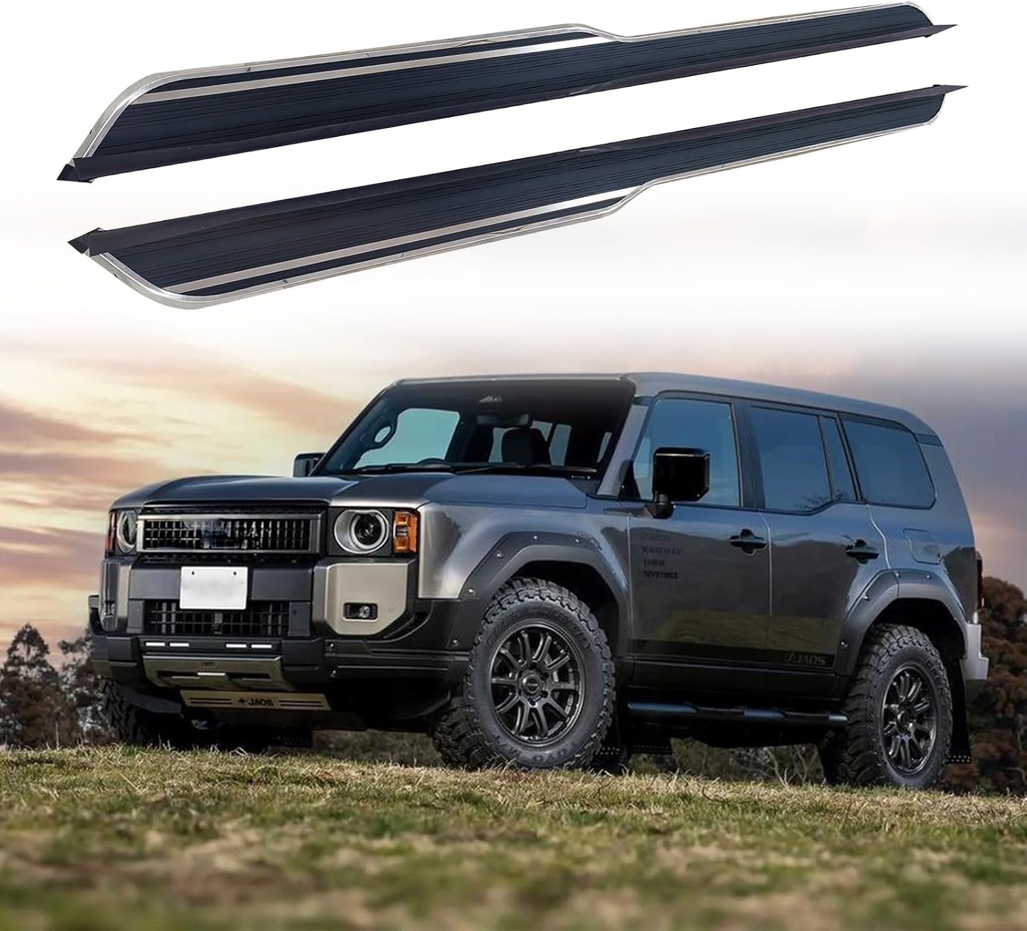 2Pcs Fits for Toyota Land Cruiser Prado J250 LC250 2024 2025 Exterior Accessories Running Boards Side Steps Pedals Black Nerf Bar Silver Edge