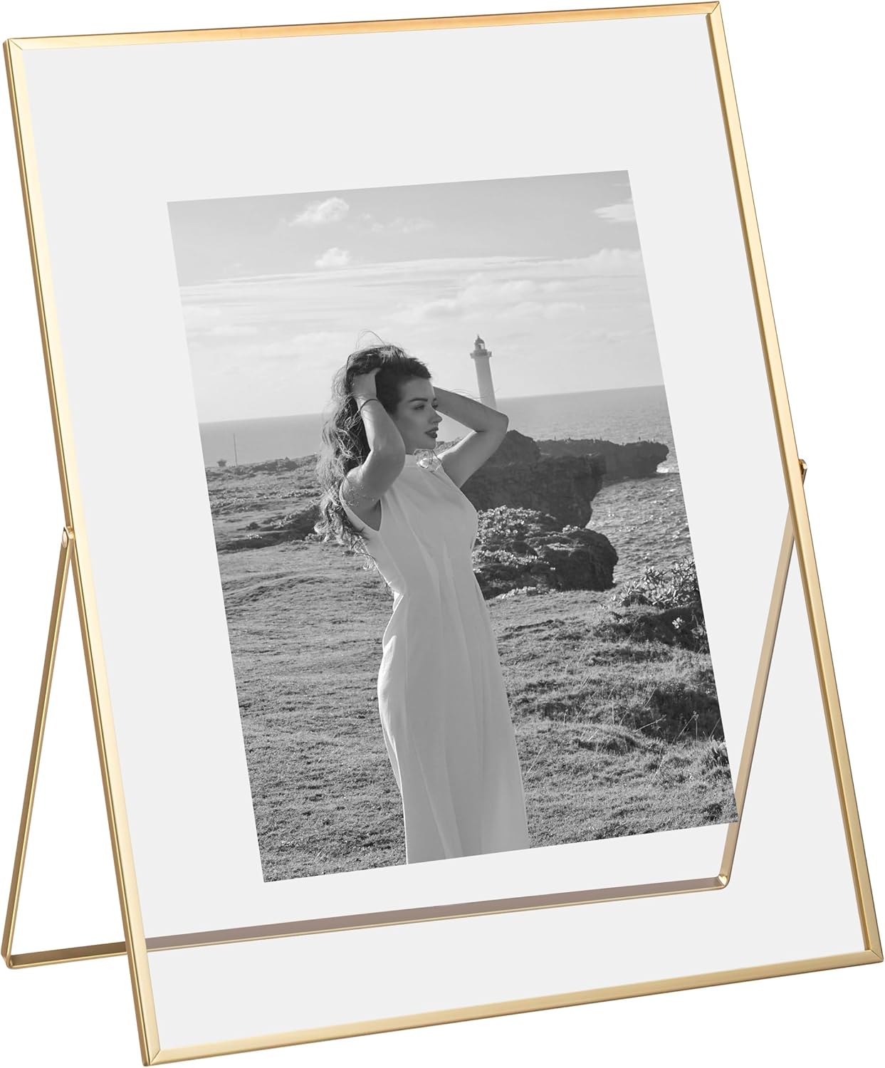 eletecpro 11x14 Metal Picture Frame with Real Glass Cover, Tabletop Display Photo for Multiple Size up to 11x14, Gold Floating Photo Frame Diaplay 8x10, 5x7, 4x6 for Wedding, Party, Vertical
