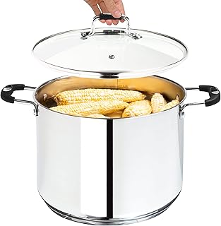 Millvado Stock Pot, Large Stainless Steel 11 Quart StockPot, Large Cooking Pot, Clear Glass Lid and Measurement Markings, Price In India