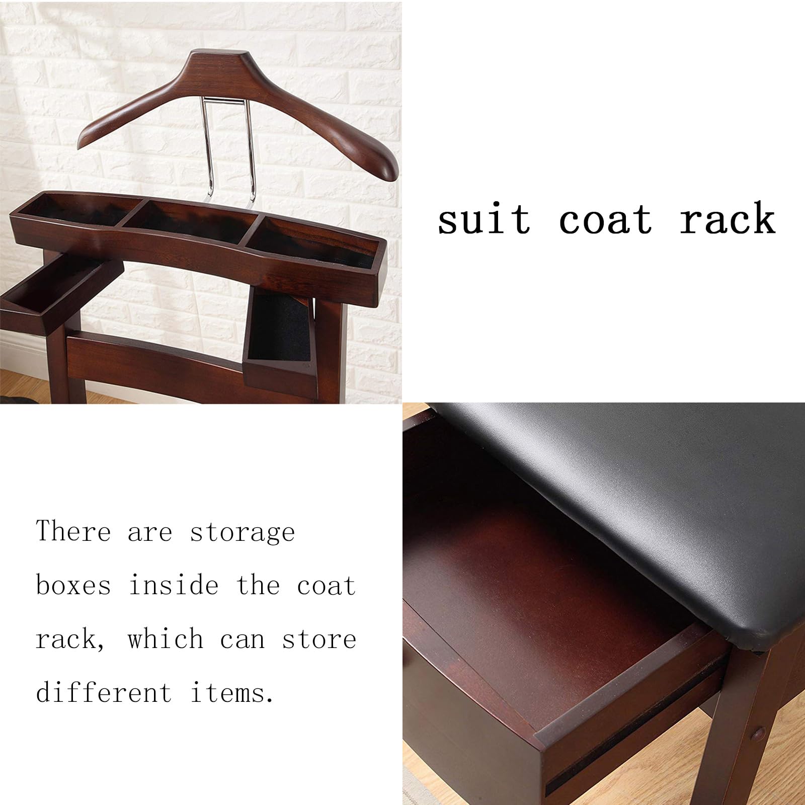 Wooden Valet Stand With Drawer - Contour Hanger & Trouser Bar For Suits & Office Organization