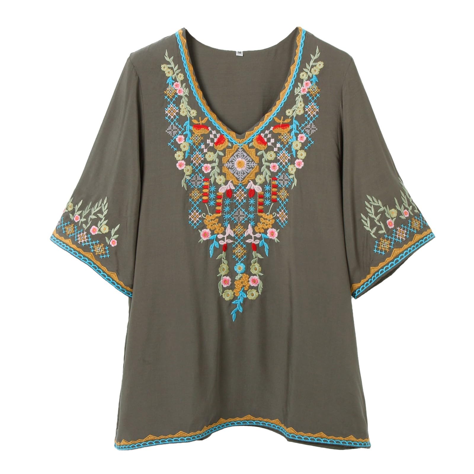 Tops Mujer Blusa Boho para Mujer con Detalles Bordados Manga Corta Holgada y Confortable para el Verano