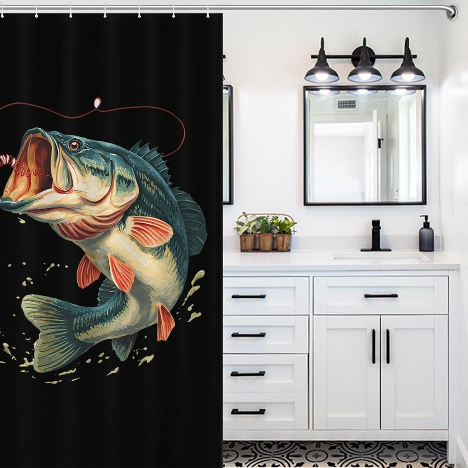 Bass Fishing Shower Curtain 46.85x70.87Inch（119x180cm） Polyester Bath Curtain Shower Curtains Printed Decorative