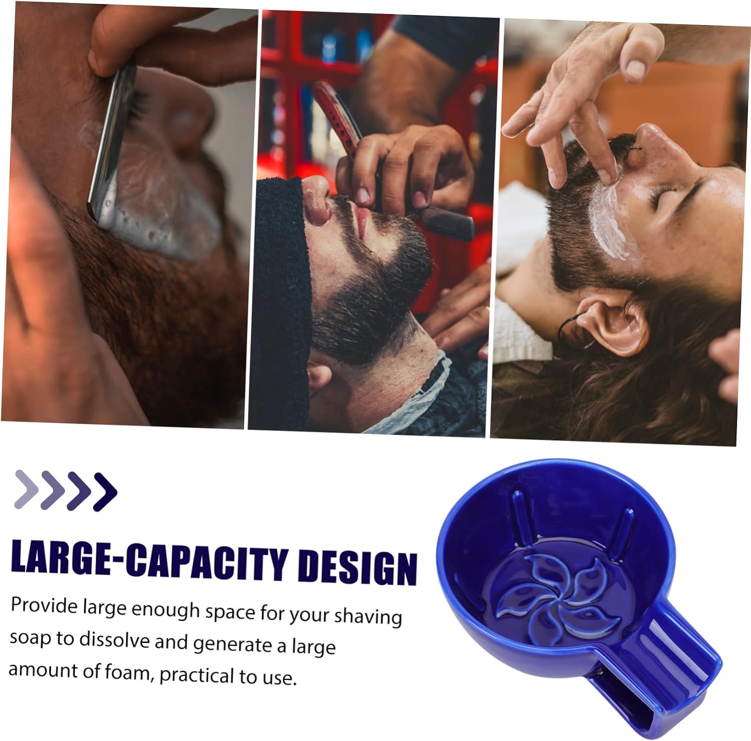 Ceramic Shaving Bowl with Handle Bubble Foaming Container for Durable Blue Design for Men Grooming Barber Tool for Shaving Soap