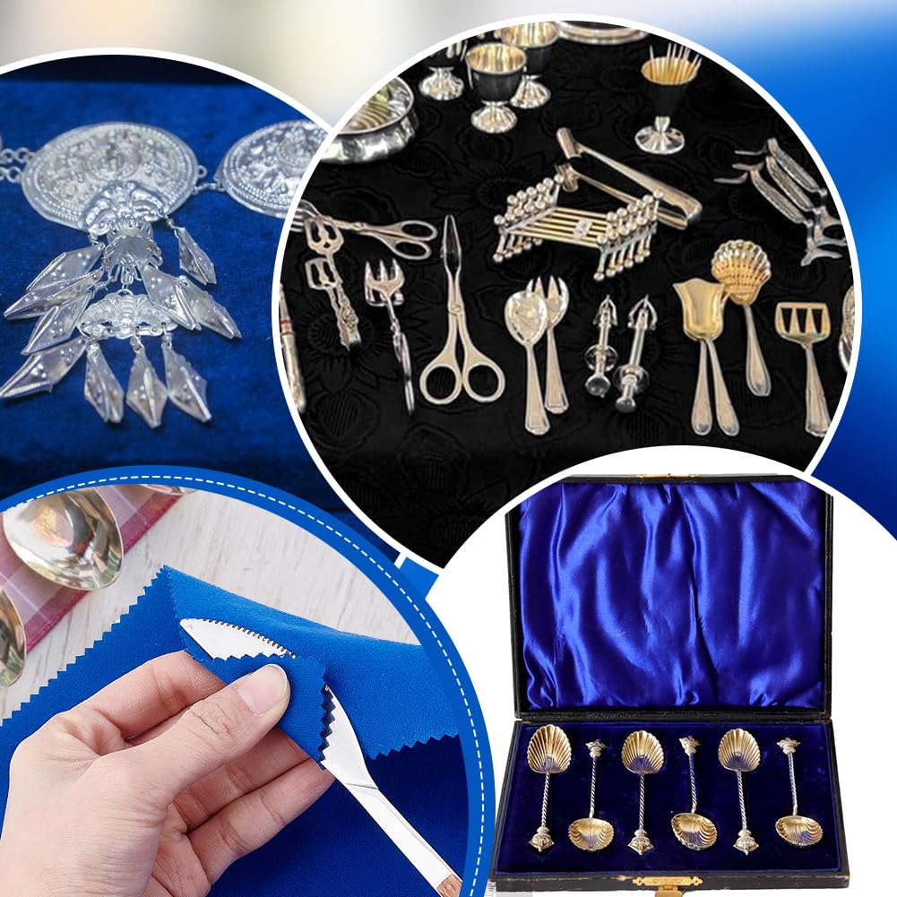 PH PandaHall Paño de plata antideslustre de 6.5 pies antideslustre, paño azul antideslustre, paño de pulido de plata de lujo, paño de limpieza de joyas, paño de pulido para almacenamiento de cubiertos