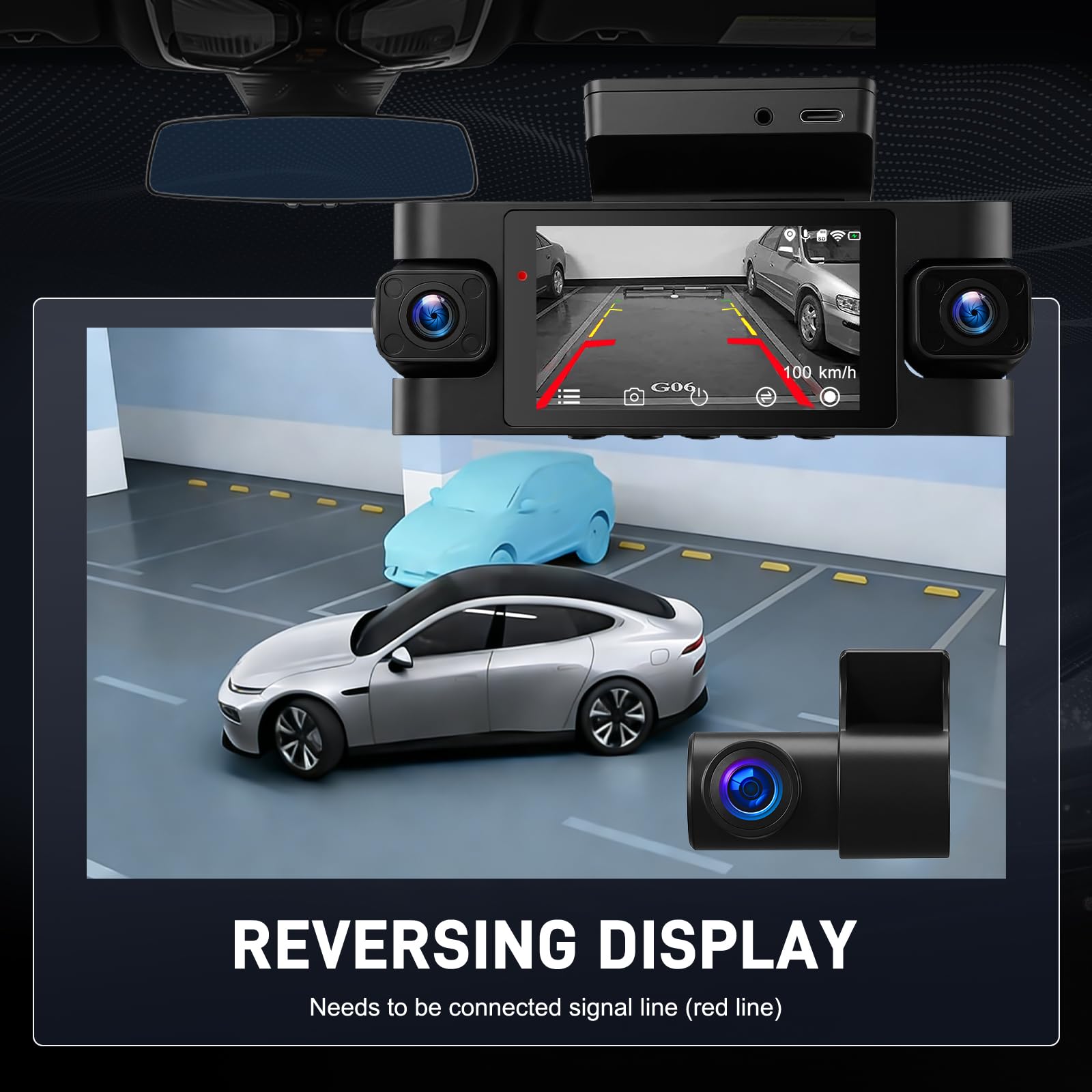 Dash Cam Auto 360 Gradi, 4 Canali Telecamera Frontale Retro e Interna con GPS e 5G WiFi, 2K+3 * 1080P, Schermo IPS da 3 Pollici, Visione Notturna, Modalità Parcheggio 24/7, G-Sensore