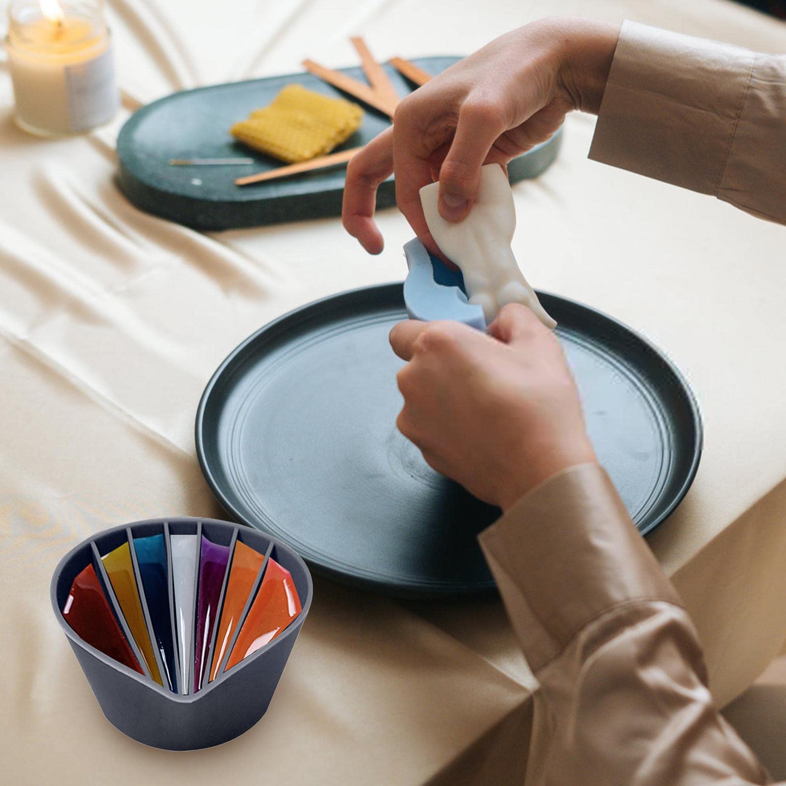 Tazza Doppia Per Pittura Ad Olio In Acciaio Inox - Contenitore Solventi Con Coperchio E Clip Per Tavolozza (Modello F-332) - Foto 4