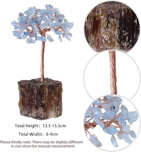 Miniatura 2 de rockcloud Árbol de cristal de aguamarina hecho a mano con base de racimo de calcita ámbar, árbol de dinero, piedras rodadas, árbol bonsái, adorno de