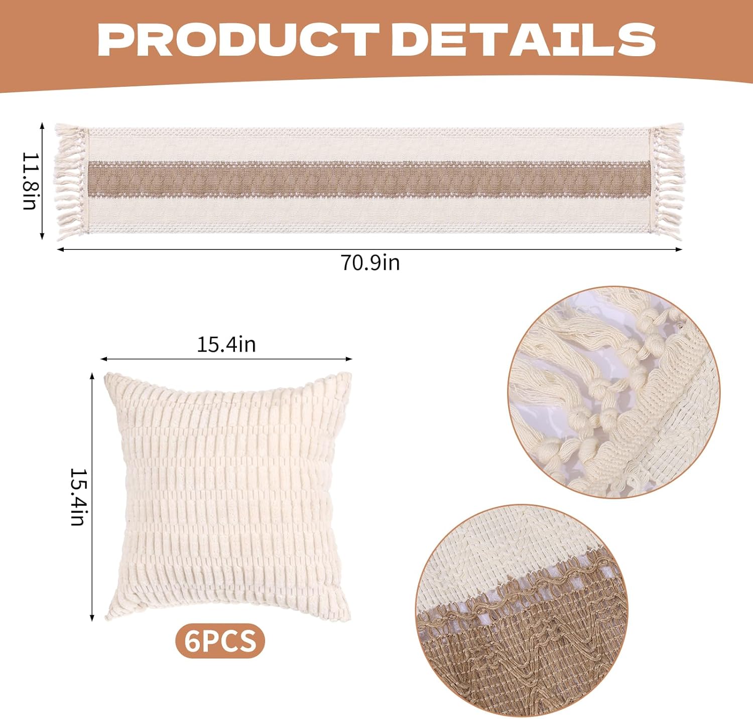 5.9x7.5ft Extra Large Outdoor Boho Picnic Blanket with White Table Runner & 6 Pillow Covers, Machine Washable Picnic Blankets Outdoor Blanket for Summer Picnic Camp Beach Wedding