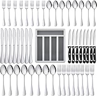 Vista 10 de HaWare Juego de cubiertos de 25 piezas con organizador de cubiertos, cubiertos de acero inoxidable con 4 cuchillos para carne, servicio