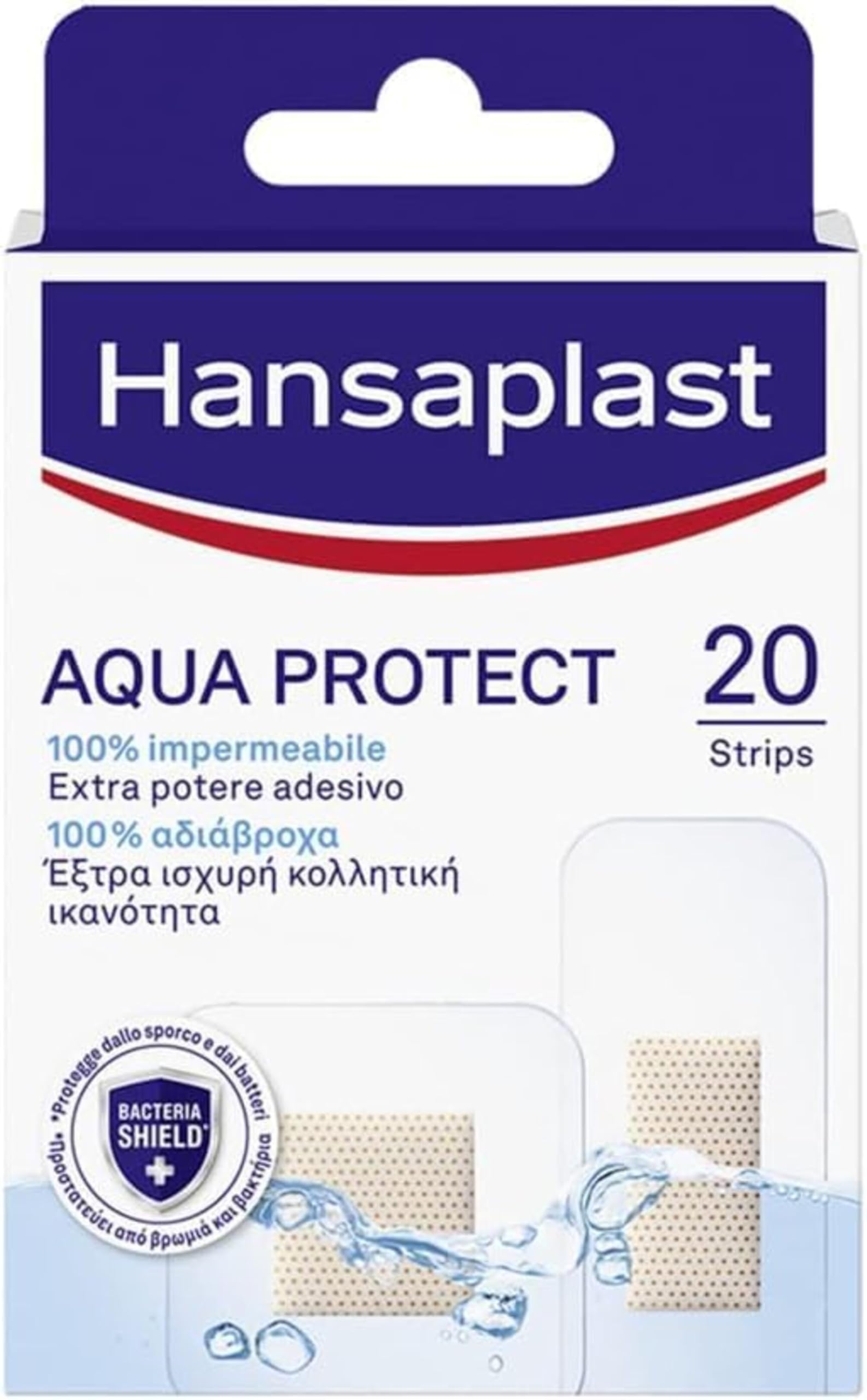 Hansaplast Cerotti AQUA PROTECT, Cerotti impermeabili con elevato potere adesivo, Trasparenti, traspiranti e flessibili, 1 Confezione da 20 pezzi in 2 formati assortiti