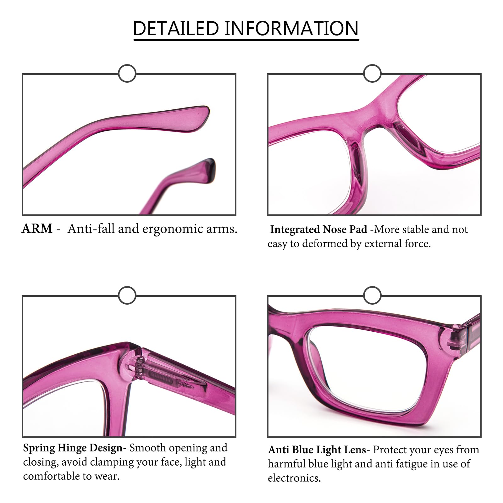 REAVEE Oprah Style Lesebrille Damen Blau Blockiert Licht Niedliche Übergroße Quadratische Computerleser Federringe, Blumenmuster / Rosa / Tee, 3.00