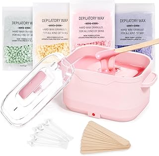 Waxing Kit, Silicone Wax Warmer with 4 Packs Hard Wax Beads, Protable Hot Wax Machine Pot for Full Body, Face, Eyebrows, Legs, Bikini, At Home Hair Removal Kit with 15 Accessories for Women Men, Pink