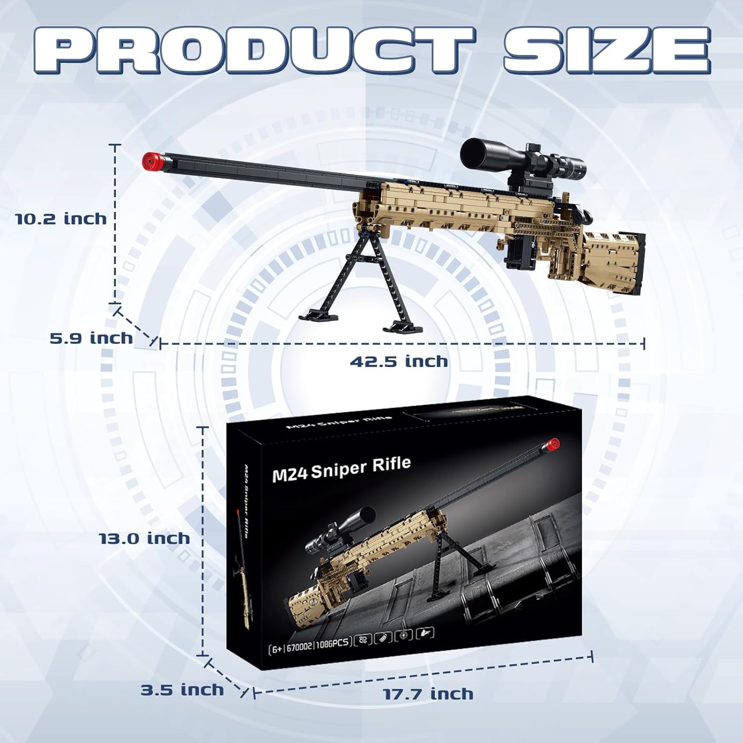 Building Blocks Gun Sets, 1:1 M24 DIY Assembling Army Building Toys Set for Boys Adult Teen, Shootable Sniper Model Kits, Birthday Gifts for Kids Age 8+, Collection for Military Fan 1380 PCS