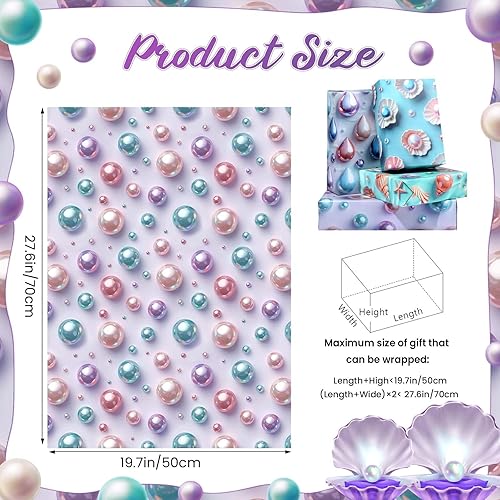 Miniatura 6 de Pineraap 12 hojas de papel de regalo de perlas, envoltura de regalo con estampado de perlas de concha, papel decorativo de arte para fiestas de