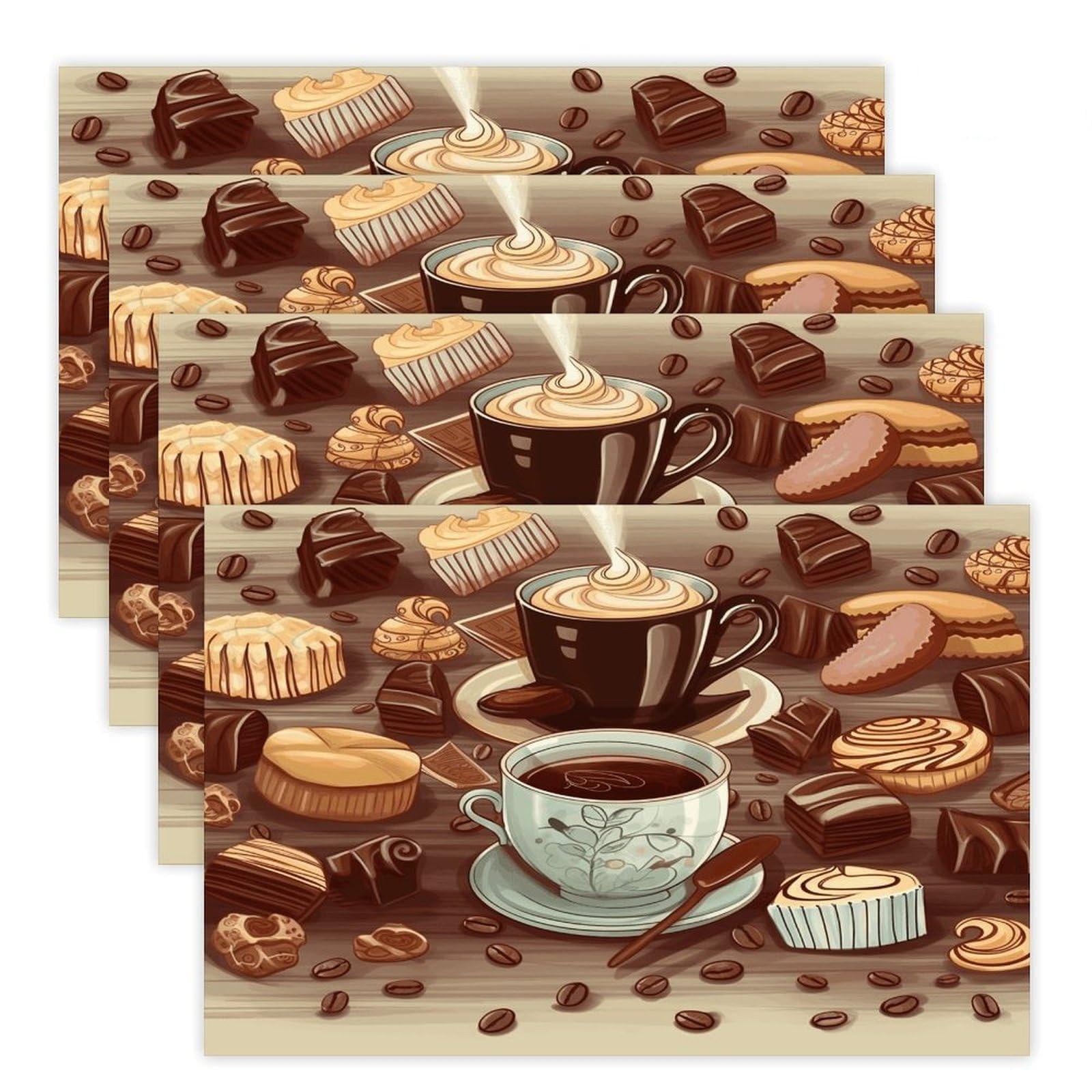 Coffee and Sweets Sugar Chocolate Placemats Non-Slip Heat Resistant Table Mats Flax Washable Cloth Place Mats Easy to Clean Premium Placemat for Kitchen Dining Table Decor Party Outdoor