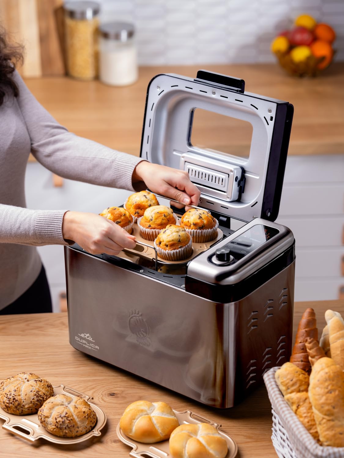 ETA Panificadora Duplica II I 850 W I 24 programas sin gluten, incluye capacidad máxima de 1,5 kg, moldes para panecillos, panaderos y magdalenas, panel de control táctil de dos pantallas I Keep Warm