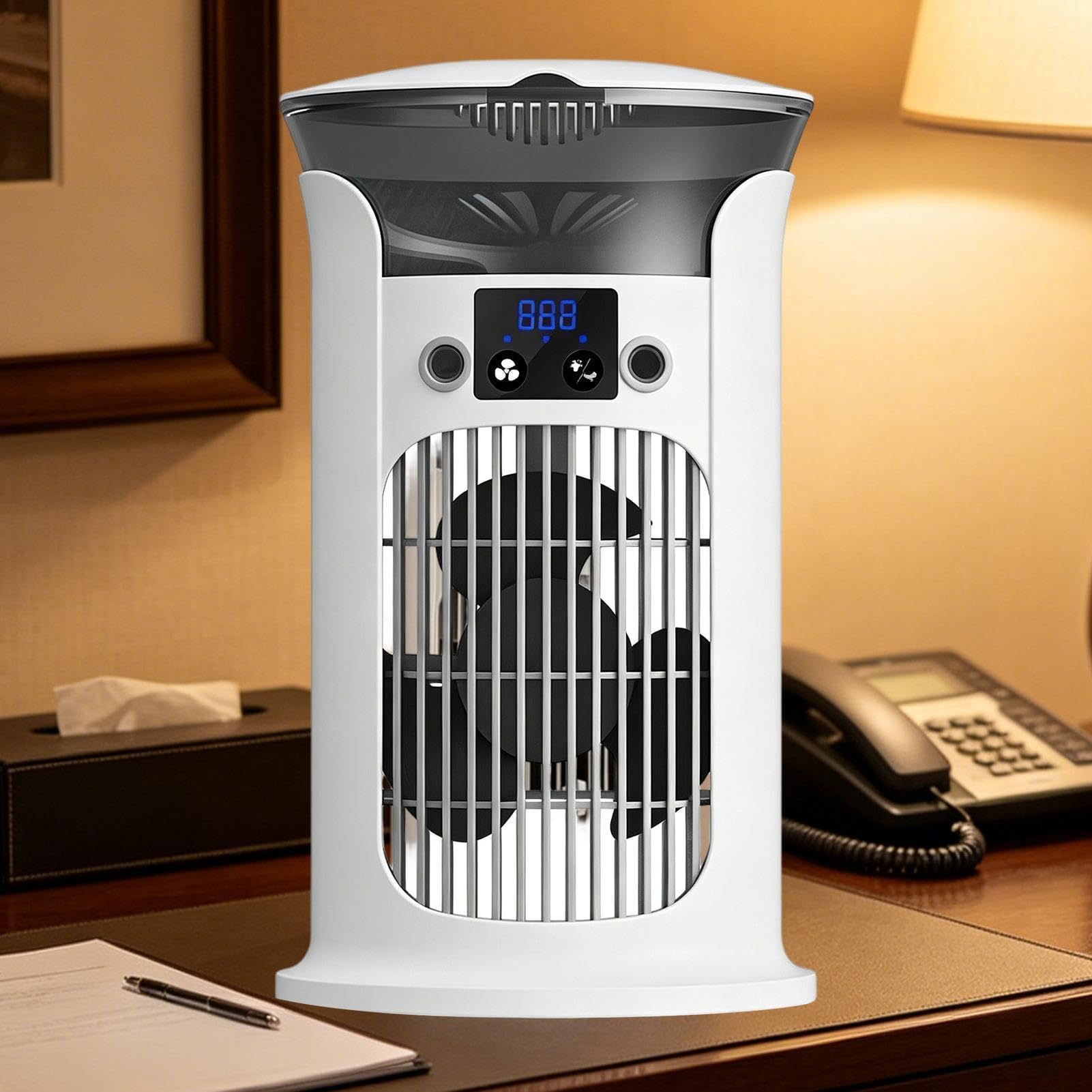 Ventilatore portatile regolabile per camera da letto, raffreddamento a 3 livelli con luce, ventilatore da scrivania per casa, interni, ufficio, cucina, dormitorio, viaggi, estate