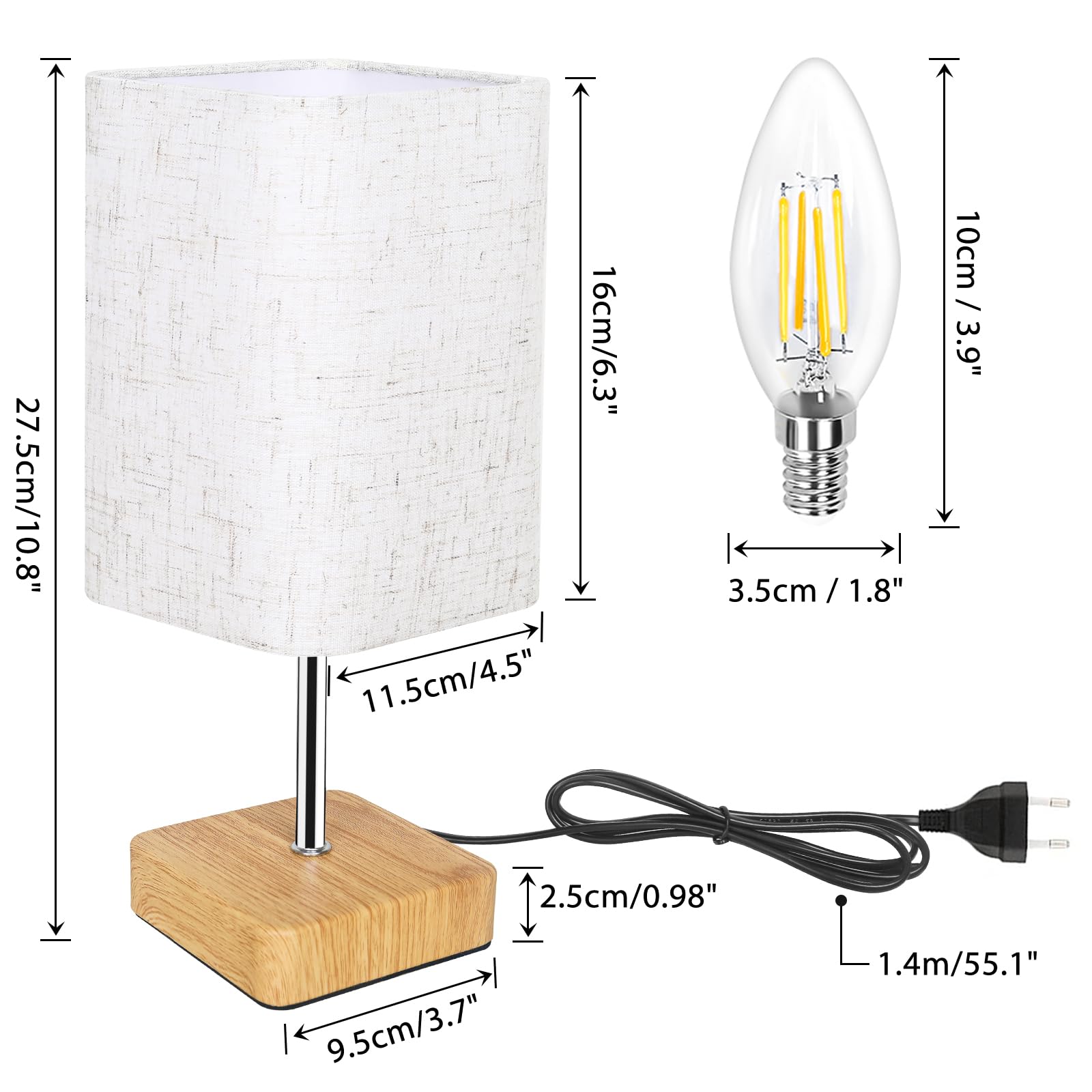 Jayencer Nachttischlampe Touch Dimmbar, Tischlampe Touchdimmer Glühbirne Drei Helligkeitsstufen, Lampenschirm aus Leinenstoff, Tischleuchte für Schlafzimmer Wohnzimmer, Büros (1