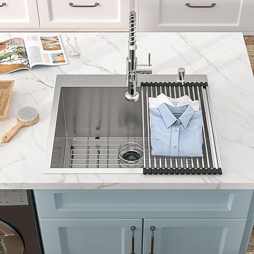 Miniatura 94 de Fregadero de lavandería de 25 x 22 pulgadas, montaje superior, acero inoxidable T304, calibre 16, 12 pulgadas de profundidad, fregadero individual