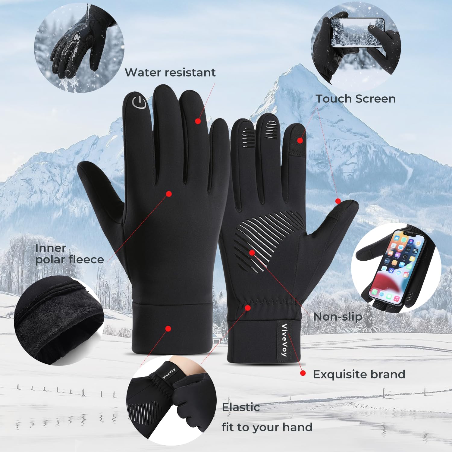 Winter Gloves for Men Women Touch Screen Thermal Windproof and Cold Weather Warm Sports Running Gloves - Image 6