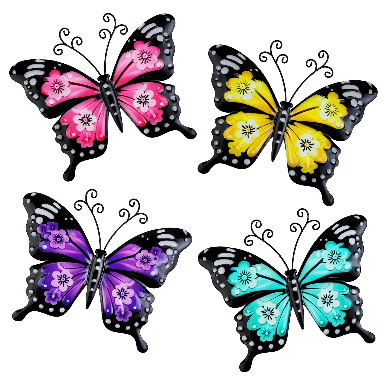 YiYa 4 PCS Metal Butterfly Garden Decorations Metal Butterfly Wall Decorations Metal Butterfly Wall Art for Garden Courtyard Fence Livingroom Bedroom Decoration — image 1