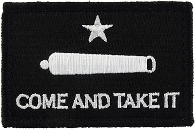 Gonzales Flag Come and Take It Tactical Hook and Loop Fully Embroidered Morale Tags Patch (Black and White)