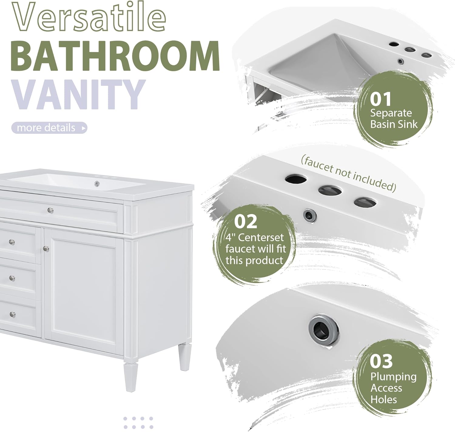 36 inch Bathroom Vanity with Medicine Cabinet Modern White Storage Vanity with Sink Soft Closing Doors and 4 Drawers for Your Modern Home