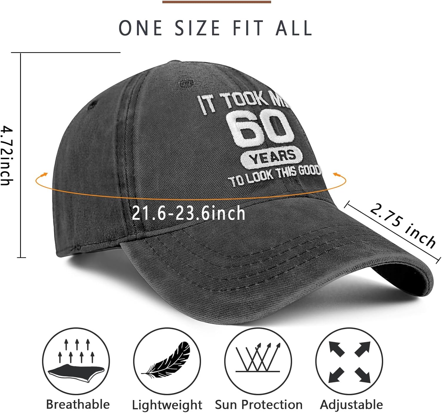 60th Birthday Gifts for Men Women 60 Year Old Gifts Decorations Took Me 60 Years to Look This Good Washed Cotton Hat