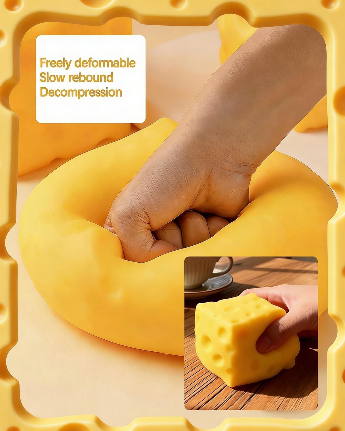Yellow Cheese Squeeze Toy - Soft Novelty Squeeze Cheese, Squeeze Cheese Stress Ball, Rebounding Sensory, 2.4inch Stress Balls for Adults Soft Novelty Help for Relax, Focu (3Pack)