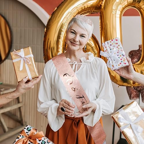 Miniatura 159 de CIEHER Juego de corona de cumpleaños 50 + banda de 50 y fabulosa banda + pin de perlas, tiara, regalos de 50, decoraciones para mujeres amigas