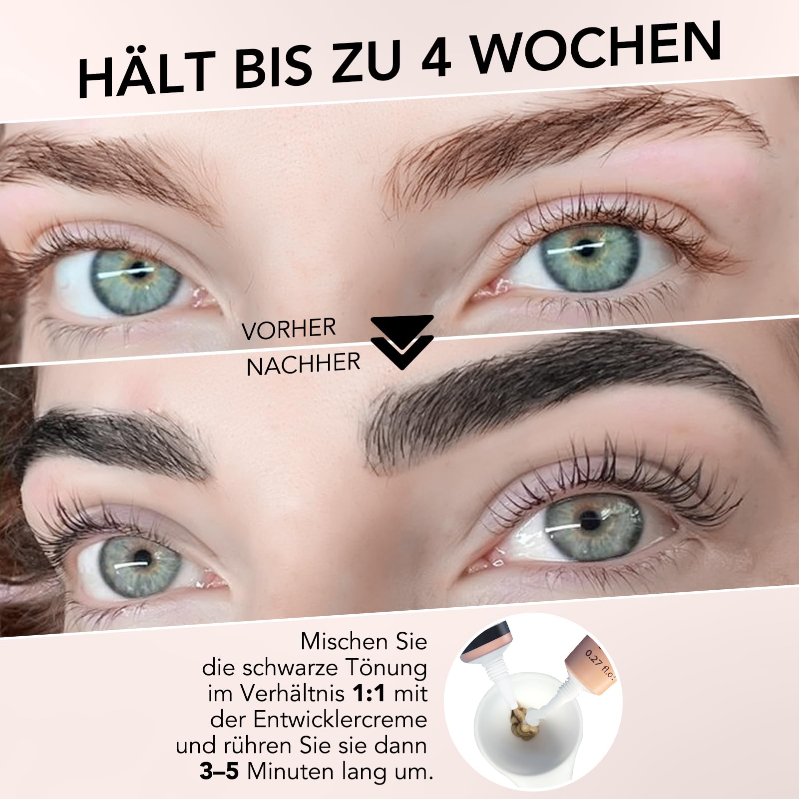 Wimpernfarbe Schwarz, Augenbrauenfarbe und Wimpern Färben, 10 Anwendungen Intensiv Tönung, Zwei Bürstentypen für Einfache Bedienung, Geeignet für Anfänger und Salons
