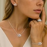 4 Piece Women's Jewelry Set, A Pair Of Earrings, A Necklace And Bracelet, A Ring, Love Fashion Design, Suitable For Gift Giving