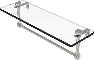 Allied Brass NS-1/16TB-SN 16 Inch Glass Vanity Shelf with Integrated Towel Bar, Satin Nickel