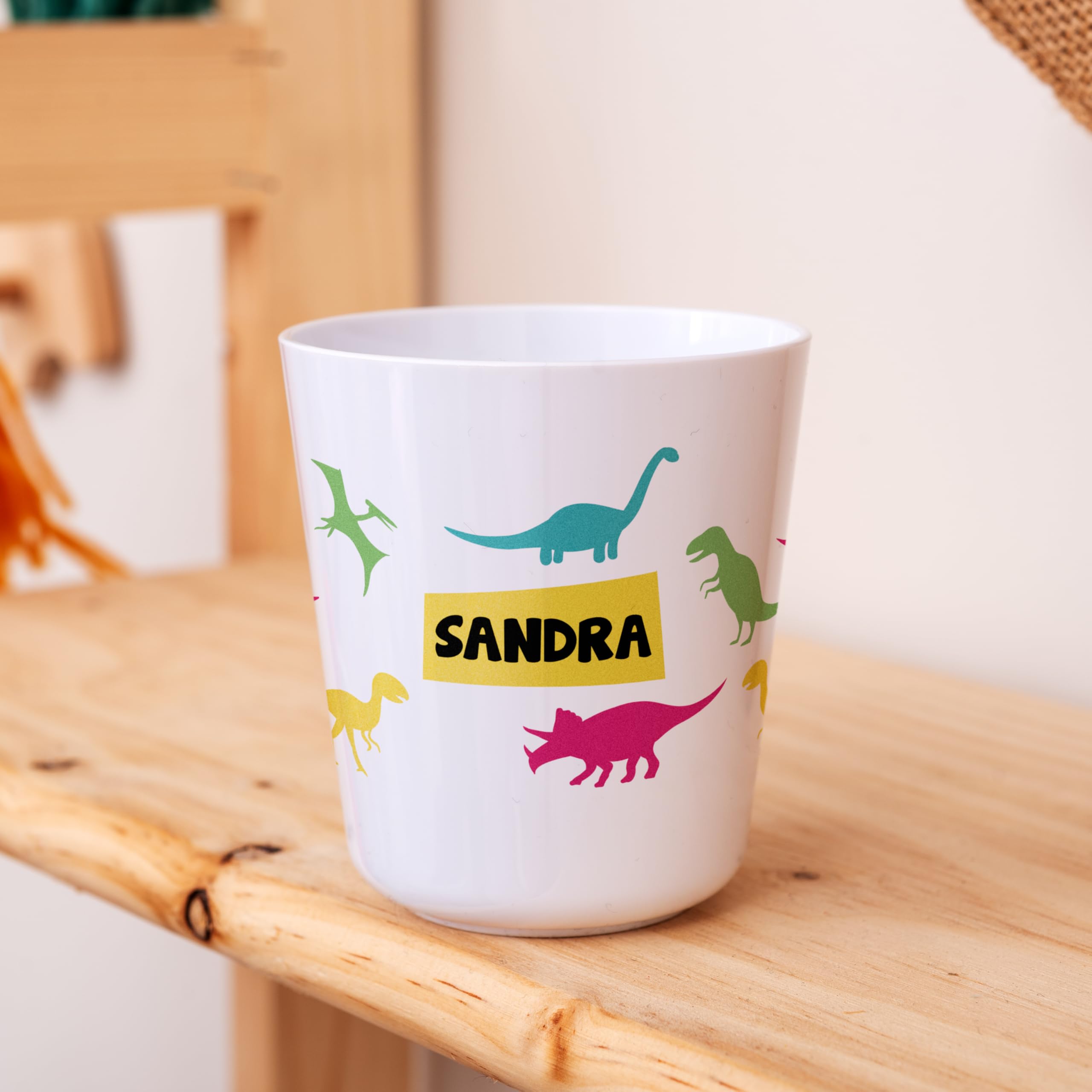 Vaso personalizado para Niños | Vuelta al Cole/Guardería | Vaso Infantil con Nombre | Plástico Irrompible sin BPA | 200 ml (Dinosaurios colores)