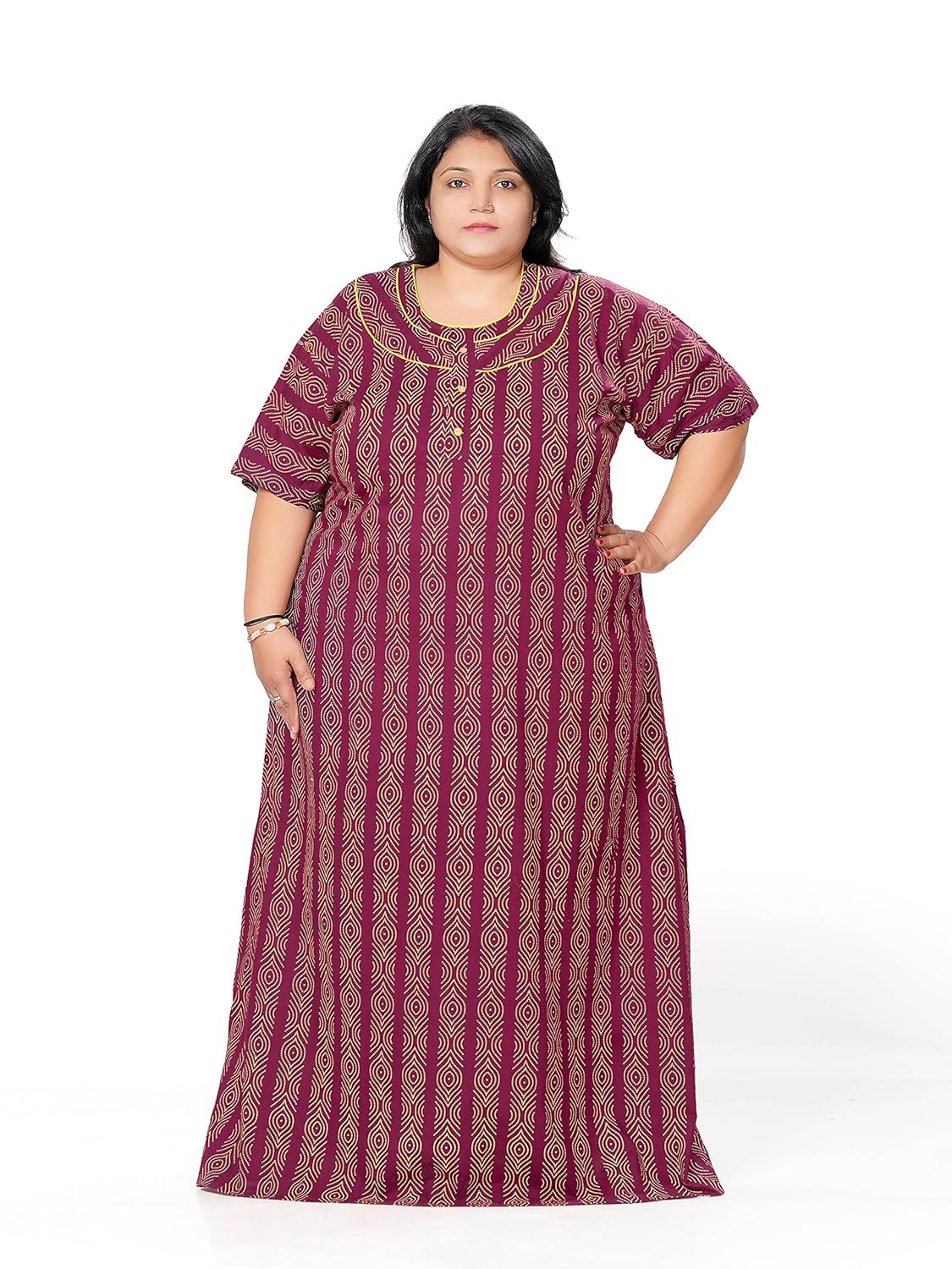 Tout ENSEMLE Women's Cotton Printed Maxi Nighty - Plus Size Nightwear 3XL, Comfortable Lounge Dress for Ladies, Soft Breathable Sleepwear - Floral Design, Summer Night Gown-picture-17
