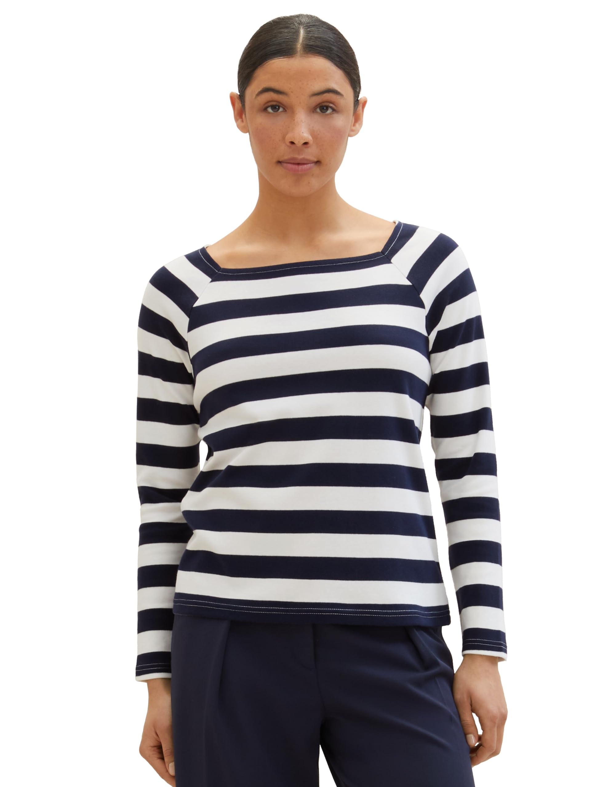 TOM TAILOR Women's Long-Sleeved T-Shirt, 35066 - Offwhite Navy Bold Stripe, XXS