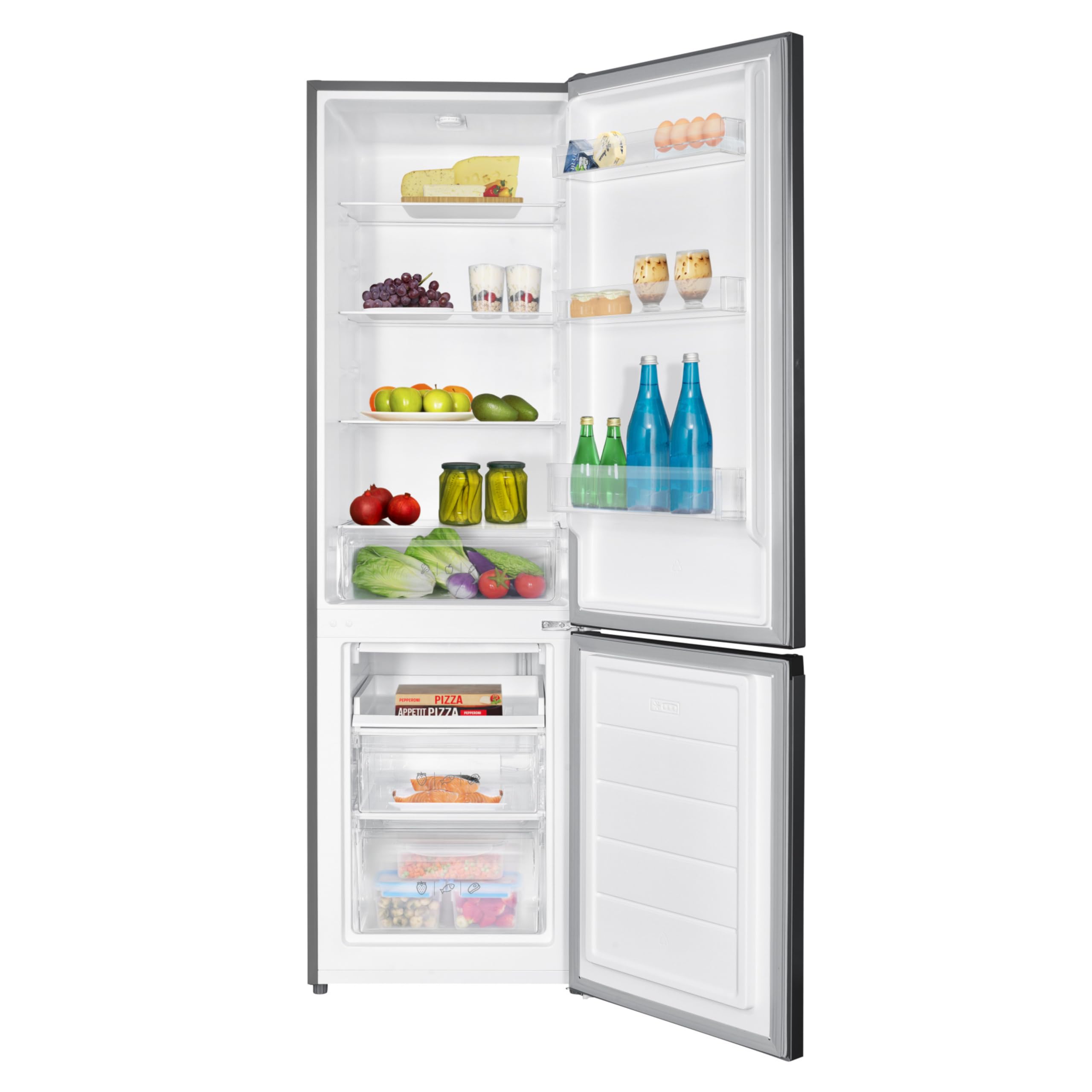 Amica Kühl‑Gefrier‑Kombination freistehend 180 x 55 x 56 cm 262 l 4-Sterne-Fach Gefrierfach unten Tür-Offen-Alarm LED‑Innenbeleuchtung AKG 3880 E – Kühl Gefrierkombination Edelstahloptik