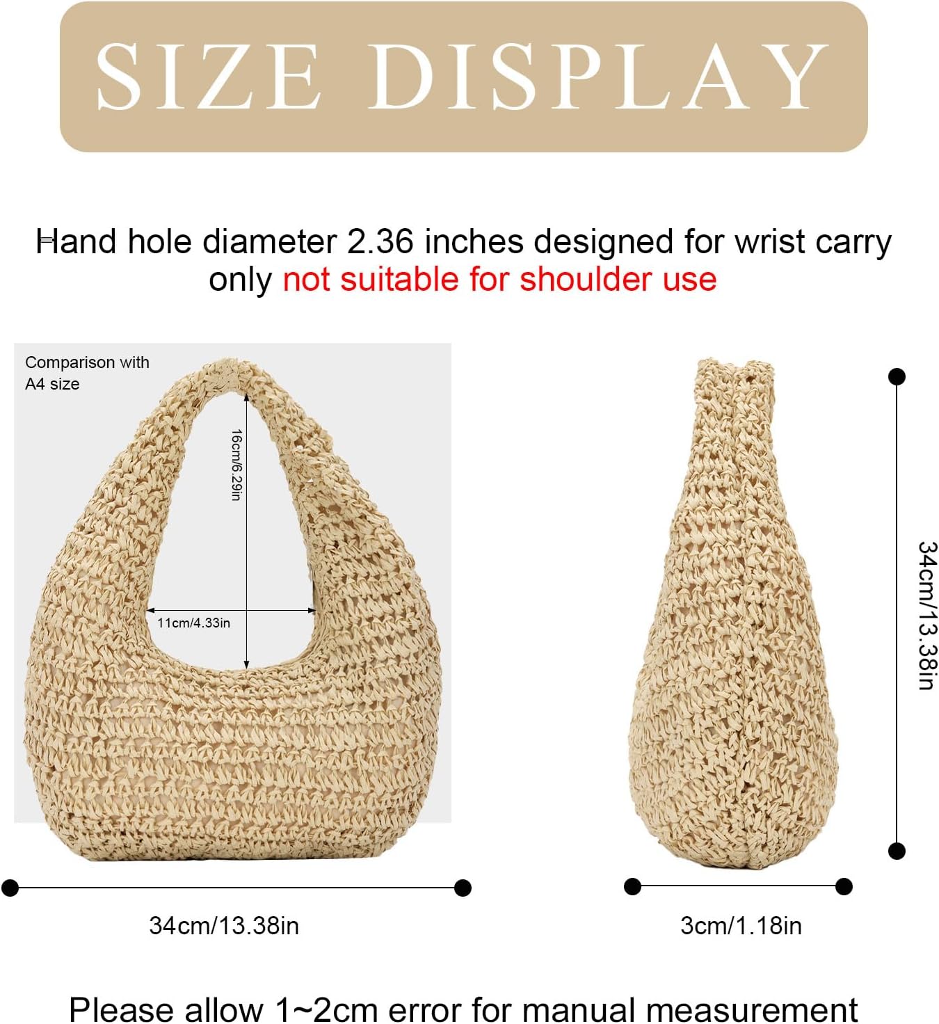 GOKTOW Women Hand Carry Only Straw Bag, Crescent Summer Beach Purse, Soft Faux Straw Tote 2025 - Image 3
