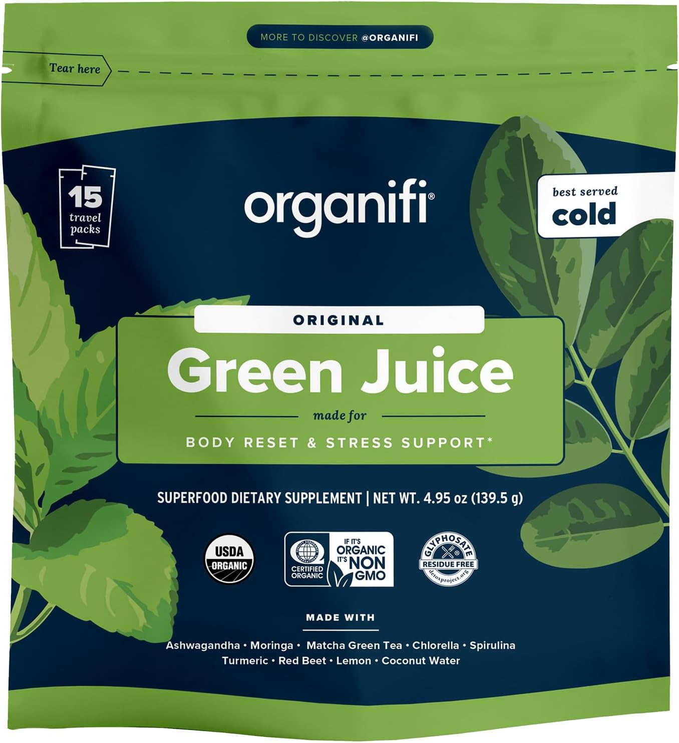 Organifi: GO Packs - Green Juice - Organic Superfood Supplement Powder - 14 Servings - Organic Vegan Greens - Hydrates and Revitalizes